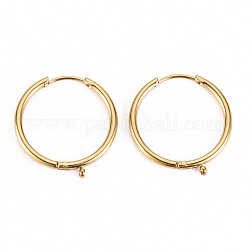 316 Surgical Stainless Steel Huggie Hoop Earring Findings, with Vertical Loop, Ring, Real 14K Gold Plated, 21x19x2mm, Hole: 1mm, Pin: 1mm