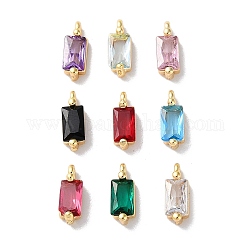 Glass Charms, with Brass Findings, Rectangle Charm, Mixed Color, 8x3x2.5mm, Hole: 0.9mm