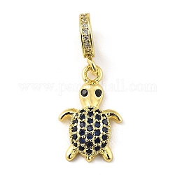 Rack Plating Brass Micro Pave Cubic Zirconia Pendant, Long-Lasting Plated, Lead Free & Cadmium Free, Tortoise, Real 18K Gold Plated, 27mm, Hole: 4.5mm