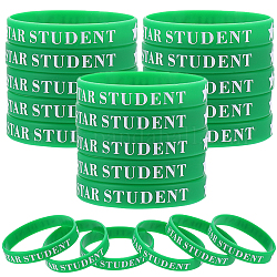 Pulsera de cordón de silicona para estudiantes con palabra estrella, verde, diámetro interior: 2-1/2 pulgada (6.3 cm)