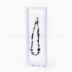 Supporti in plastica, con membrana trasparente, Supporto per display a cornice mobile 3d, per display gioielli braccialetto / collana, rettangolo, bianco, 30x11x2cm