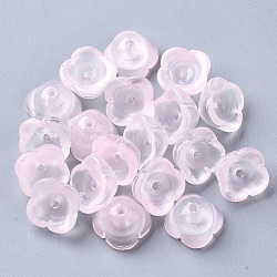 Bouchons de perles en verre peint à la bombe transparent à 4 pétale, fleur, rose, 11.5x11.5x7mm, Trou: 1.6mm