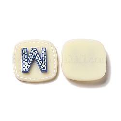 Acrylic Cabochons, Square with Letter W, Beige, 25.5x26x4mm