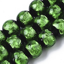 Fili di perline in lamina d'argento fatti a mano, tondo, verde, 11.5~12.5x11~12mm, Foro: 1 mm, circa 40pcs/filo, 17.72 pollice