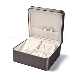 PU-Leder Schmuck-Set-Boxen, mit weißem Schwamm, für Halsketten und Ohrringe, Ziehbank Stil, Rechteck, Grau, 15.1x14.2x7.2 cm