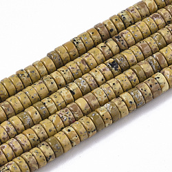 Kunsttürkisfarbenen Perlen Stränge, gefärbt, heishi Perlen, Scheibe, dunkelgolden, 4x1~2 mm, Bohrung: 0.7 mm, ca. 195~213 Stk. / Strang, 14.96 Zoll ~ 15.31 Zoll (38~38.9 cm)