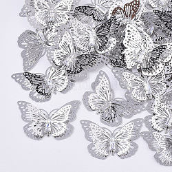 Messing filigran Tischlerei Verbinder, mit Strass-Kristall, 3 d Schmetterling, Platin Farbe, 22.5x33x4~7 mm, Bohrung: 1 mm