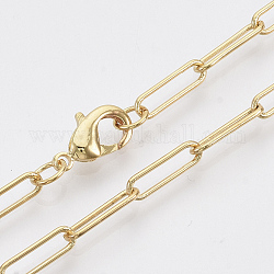 Fabricación de collar de cadena de clip de papel ovalado redondo de latón, con cierre de langosta, real 18k chapado en oro, 18.3 pulgada (46.5 cm), link: 12x3.5x0.8 mm