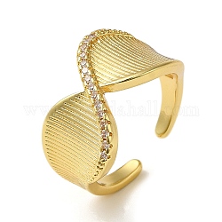 Rack Plating Real 18K Gold Plated Brass Micro Pave Cubic Zirconia Open Cuff Rings, Infinity, Clear, Inner Diameter: 18mm