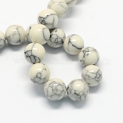 Chapelets de perles en turquoise synthétique teintée, ronde, fumée blanche, 8mm, Trou: 1mm, Environ 50 pcs/chapelet, 15.7 pouce