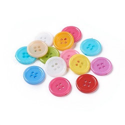 Acrylic Sewing Buttons, Plastic Shirt Buttons for Costume Design, 4-Hole, Dyed, Flat Round, Mixed Color, 17x2mm, Hole: 1mm