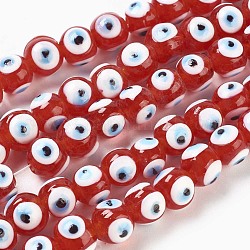 Perles vernissées manuelles, ronde avec le mauvais œil, rouge, 10mm, Trou: 2mm