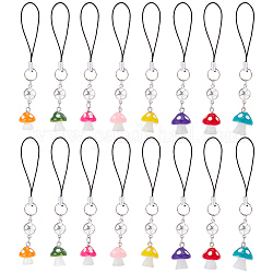 HOBBIESAY 2 Sets Mushroom Opaque Resin Mobile Strap, Cord Loop and Alloy Pentacle Links Mobile Decorative Accessories, Mixed Color, 10.6cm, 8pcs/set