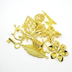 Misti pendenti in ottone dorato reperti gioielli fai da te, forme misto,  piombo & nichel libero, 12~47x10~31x1~10mm, Foro: 1~2x6 mm