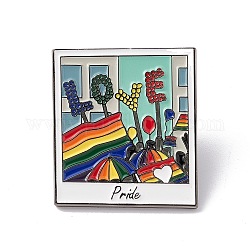 Stolzflaggenrechteck der Regenbogenfarbe mit Emaillestift des Wortes Liebe, Brosche aus Platinlegierung für Rucksackkleidung, Farbig, 29.5x27x1.5 mm