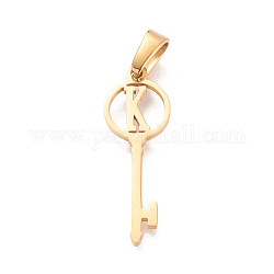 304 Edelstahlanhänger, Große lochanhänger, Schlüssel mit Brief, golden, letter.k, 25x8.5x1 mm, Bohrung: 6x2.5 mm