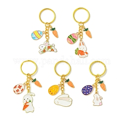 Porte-clés pendentif en alliage d'émail, œuf de pâques, lapin et carotte, avec porte-clés fendus, couleur mixte, 7~8.4 cm, 5 pièces / kit