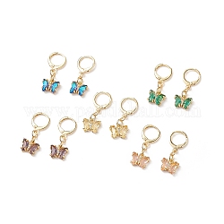 5 paio di orecchini pendenti a farfalla con zirconi cubici a 5 colori, gioielli in ottone per le donne, colore misto, 29mm, ago :0.7mm, 1 paio / colore