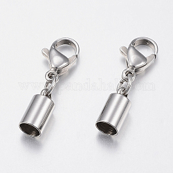 Smooth 304 Stainless Steel Lobster Claw Clasps, with Cord Ends, Stainless Steel Color, 24mm, Hole: 4mm, cord end: 11x5mm.