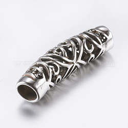 316 perline a tubo cavo in acciaio inossidabile chirurgico, con strass, argento antico, 41x9~10mm, Foro: 6 mm