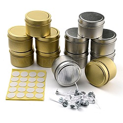 DIY-Schmuck-Kits, mit runden Blechdosen aus Eisen, Kerzendocht und doppelseitige selbstklebende Papieraufkleber, Mischfarbe, 30x20x10 mm