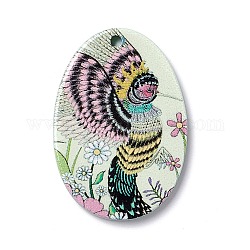 Pendentifs acryliques rétro en relief, pour création de la boucle d'oreille , ovale avec motif d'oiseau, colorées, 30x21x2.5mm, Trou: 1.6mm