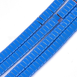 Maglie multi-filo di ematite sintetica non magnetica verniciate a spruzzo, perline portanti a due fori, per la fabbricazione di bracciali elastici per piastrelle, rettangolo, dodger blu, 2x5x2mm, Foro: 0.6 mm, circa 170pcs/filo, 15.9 pollice