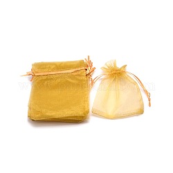Pure Colour Rectangle Organza Bags, with Bowknot and Drawstring, Gold, 12x10cm, 100pcs/bag