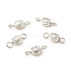 Ciondoli connettore in lega in stile tibetano, con 304 anello in acciaio inossidabile, piatta e rotonda con il cuore, argento antico e colore acciaio inox, 14x6x3mm, Foro: 2 mm