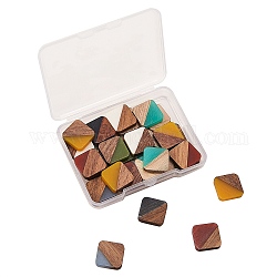Cabochon in resina e legno, quadrato, colore misto, 13.5x13.5x3mm, 4 pz / colore, 8 colori, 32pcs/scatola