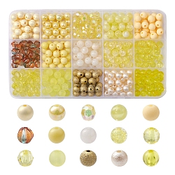Perles acryliques, mixedstyle, ronde, jaune, 8mm, Trou: 1.8mm, 25 pièces / style