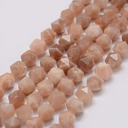 Natürliche sunstone Perlenstränge, sternförmige runde Perlen, facettiert, 8x7~7.5x7~7.5 mm, Bohrung: 0.5 mm, ca. 50 Stk. / Strang, 15.3 Zoll (39 cm)