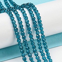 Chapelets de perles en verre transparente  , facette, ronde, dark cyan, 3mm, Trou: 0.8mm, Environ 127~139 pcs/chapelet, 14.09~14.53 pouce (35.8~36.9 cm)