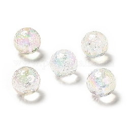 Placage uv texturé perles acryliques irisées arc-en-ciel, ronde, clair, 15.5mm, Trou: 2.6mm