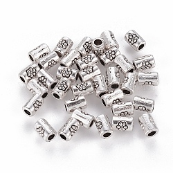 Tibetan Style Spacer Beads, Cadmium Free & Lead Free, Column, with Flower Pattern, Antique Silver, 5x3.5mm, Hole: 1mm, about 4000pcs/1000g