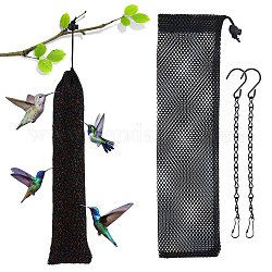 Ahandmaker 4 Stück 2 Stile Rechteck Polyesterbeutel, Hängeketten mit Haken, zum Füttern der Vogelbeutel, Schwarz, 2pcs / style