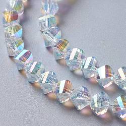 Verre imitation perles de cristal autrichien, torsion facettes, clair ab, 8x6mm, Trou: 1.4mm