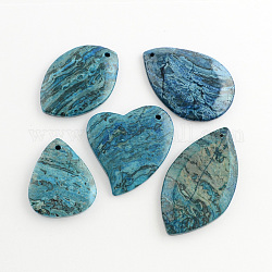 Bleu naturel folles pendentifs en agate, teinte, 40~63x32~44x6~7mm, Trou: 2~2.5mm