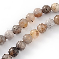 Natural Bamboo Leaf Agate Round Beads Strands, 4mm, Hole: 1mm, about 92pcs/strand, 15.5 inch