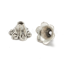 Cappucci di perline in filigrana di campana di fiori in lega di stile tibetano, argento antico, 6x8.5mm, Foro: 1 mm e 3 mm