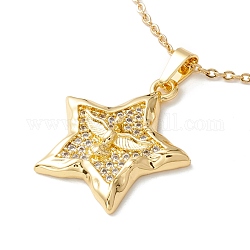 Pentagramma in zirconi chiari con collana pendente aquila, 304 gioiello in acciaio inossidabile per donna, oro, 17.72 pollice (45 cm)