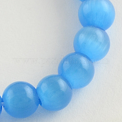 Chapelets de perles d'œil de chat en verre, ronde, bleu profond du ciel, 3mm, Trou: 0.5mm, Environ 132 pcs/chapelet, 15.3 pouce