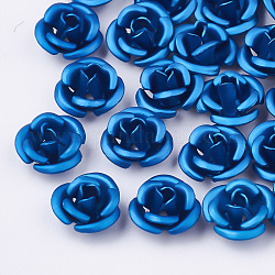 Bolas de aluminio, esmerilado, Plateado de larga duración, 3-pétalo de flor, azul dodger, 6x4.5mm, agujero: 0.8 mm