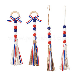 Crafans 4 pz 2 decorazioni del pendente delle nappe della corda di canapa di tema del giorno dell'indipendenza di stile, con perline in legno, colore misto, 260~320mm, 4pcs/scatola