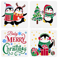 Fingerinspire 4 pcs pochoir de peinture de pingouin de Noël 30x30 cm modèle de dessin de joyeux Noël réutilisable pochoir d'arbre de Noël en plastique pochoir creux pour peindre sur des meubles muraux décoration de la maison