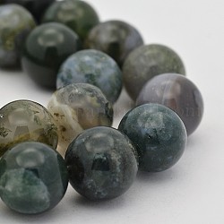 Natural Moss Agate Round Bead Strands, 12mm, Hole: 1mm, about 33pcs/strand, 15.3 inch