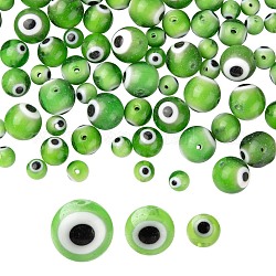 3 brins 3 brins de perles rondes de style mauvais œil fait à la main, vert olive, 6~10mm, Trou: 1mm, Environ 39~65 pcs/chapelet, 14.17~14.96 pouce (36~38 cm), 1 brin/style