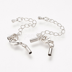Chain Extender And Clasps, Brass, Platinum Color, Clasp:7mm wide, 12mm long, chain: 3.5mm wide, 50mm long, End: 3mm wide, 9mm long, 2.5mm inner diameter