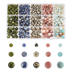 Nbeads 625 pz 15 stili perline di pietre preziose miste naturali, tondo, 4~8mm, Foro: 0.5~1.1 mm