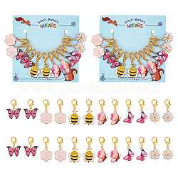 Alliage émail abeille & fleur & papillon charme marqueurs de point de verrouillage, fermoirs à pince de homard en alliage de zinc marqueur de point de verrouillage, couleur mixte, 3.5~3.8 cm, 12 pièces / kit